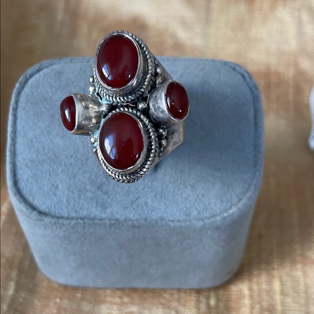 Silver and Red Gemstone Ring